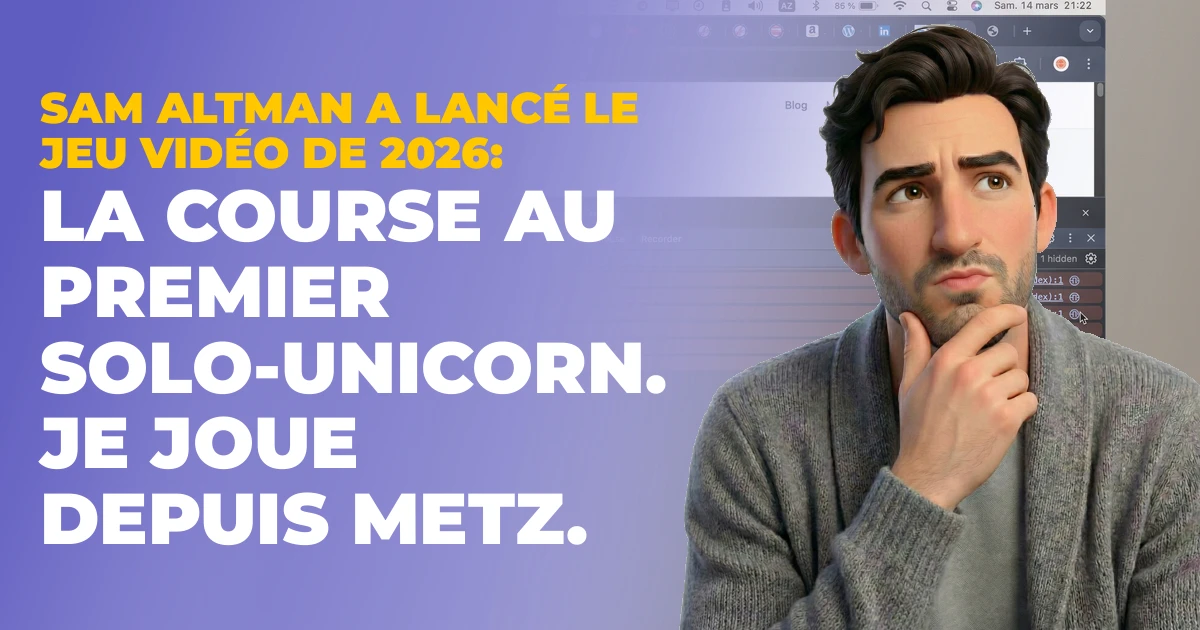 Sam Altman a lancé le jeu vidéo de 2026 : la course au premier solo-unicorn. Je joue depuis Metz.