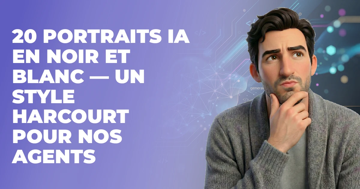 20 portraits IA en noir et blanc — un style Harcourt pour nos agents